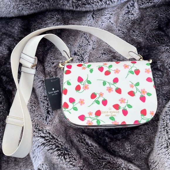 Kate Spade White Strawberry Print Crossbody Madison Bag - Picture 6 of 9
